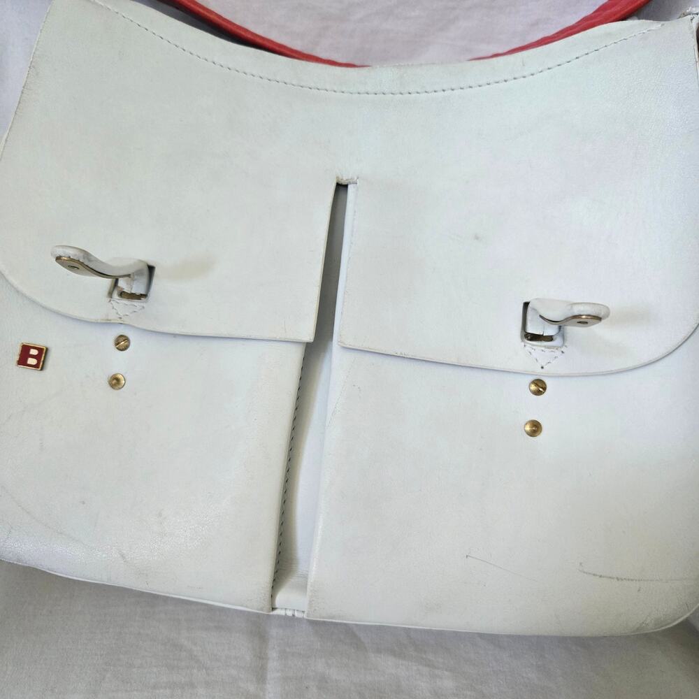 Vintage 90's Bally Bag White Leather Red Strap Shoulder Purse *READ* - Picture 7 of 16